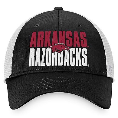 Men's Top of the World Black/White Arkansas Razorbacks Stockpile Trucker Snapback Hat
