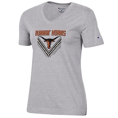 Women's Champion Heathered Gray Texas Longhorns Runnin' Horns V-Neck T-Shirt