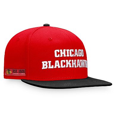 Men's Fanatics Branded Red/Black Chicago Blackhawks Iconic Color Blocked Snapback Hat