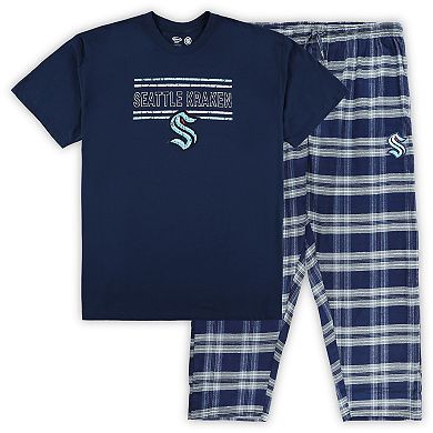 Men's Deep Sea Blue/Gray Seattle Kraken Big & Tall T-Shirt & Pajama Pants Sleep Set