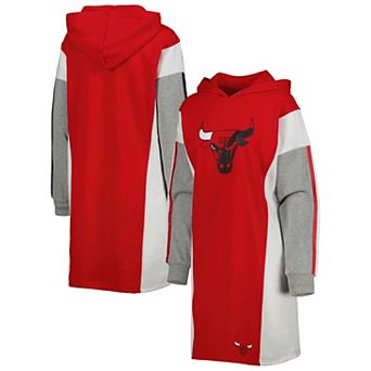 Women's G-III 4Her by Carl Banks Red/White Chicago Bulls Bootleg Long Sleeve Hoodie T-Shirt Dress