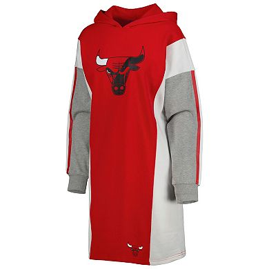Women's G-III 4Her by Carl Banks Red/White Chicago Bulls Bootleg Long Sleeve Hoodie T-Shirt Dress