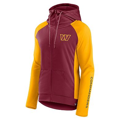 Women's Fanatics Branded Burgundy/Gold Washington Commanders End Around Lightweight Raglan Full-Zip Hoodie Jacket