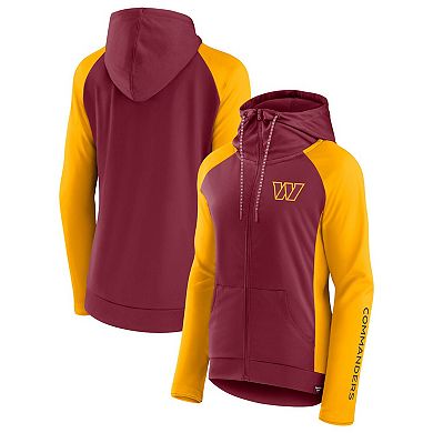 Women's Fanatics Branded Burgundy/Gold Washington Commanders End Around Lightweight Raglan Full-Zip Hoodie Jacket