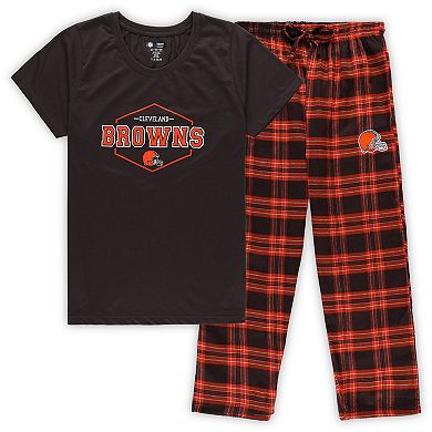 Women's Concepts Sport Brown/Orange Cleveland Browns Plus Size Badge T-Shirt & Pants Sleep Set