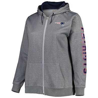 Women's Heather Charcoal New England Patriots Plus Size Fleece Full-Zip Hoodie Jacket