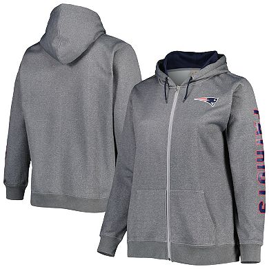 Women's Heather Charcoal New England Patriots Plus Size Fleece Full-Zip Hoodie Jacket