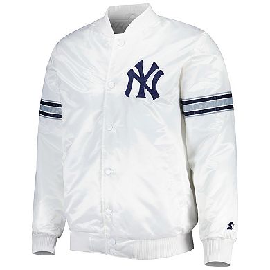 Men's Starter White New York Yankeess Power Forward Satin Full-Snap Varsity Jacket
