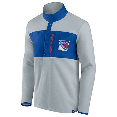 Men's Fanatics Branded Gray/Blue New York Rangers Omni Polar Fleece Quarter-Snap Jacket