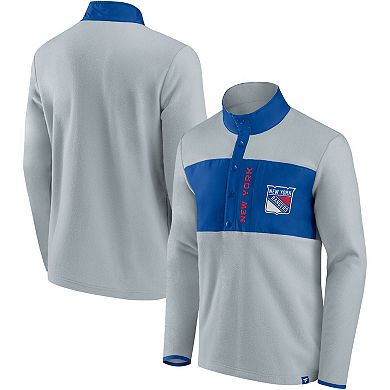 Men's Fanatics Branded Gray/Blue New York Rangers Omni Polar Fleece Quarter-Snap Jacket