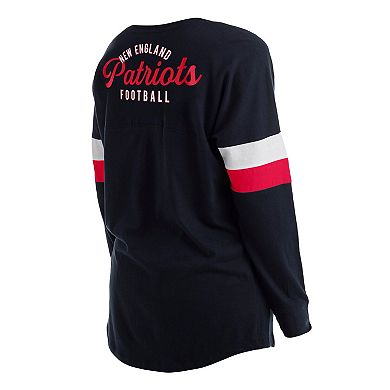 Women's New Era Navy New England Patriots Plus Size Athletic Varsity Lace-Up V-Neck Long Sleeve T-Shirt