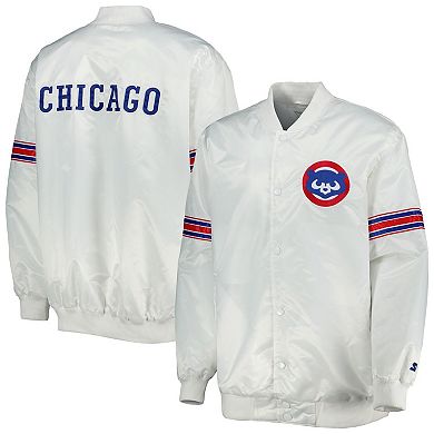 Men's Starter White Chicago Cubss Power Forward Satin Full-Snap Varsity Jacket