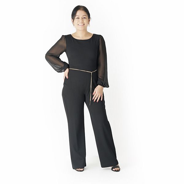 Petite Connected Apparel Chiffon Sleeve Jumpsuit