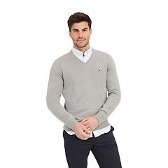 Tommy Hilfiger Men Logo V-neck Sweater Pullover (Black)