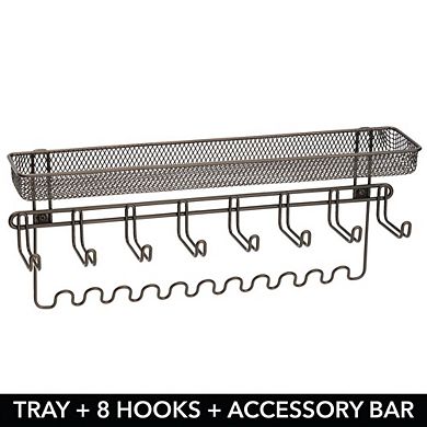 mDesign Wall Mount Jewelry Accessory Holder, 19 Hooks & Basket