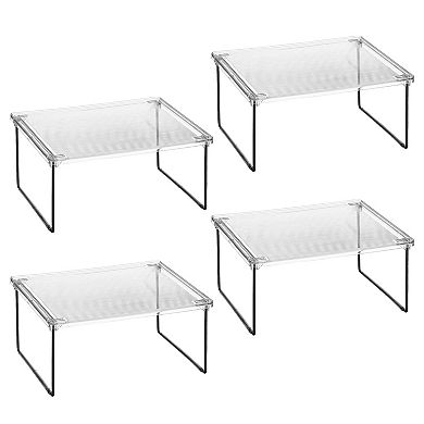 mDesign Metal Kitchen Cabinet Stack Storage Organizer, 4 Pack, Clear/Matte Black