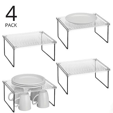 mDesign Metal Kitchen Cabinet Stack Storage Organizer, 4 Pack, Clear/Matte Black