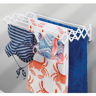 mDesign Steel Wall Mount Accordion Expandable Clothes Air Drying Rack - White