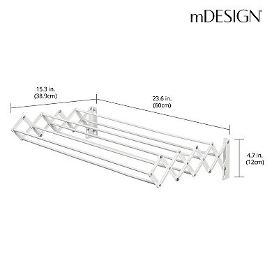 mDesign Steel Wall Mount Accordion Expandable Clothes Air Drying Rack - White