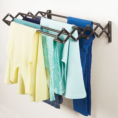 mDesign Steel Wall Mount Accordion Expandable Clothes Air Drying Rack - White