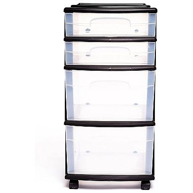 Homz Plastic 4 Drawer Medium Home Storage Container, Clear Drawers & Black Frame
