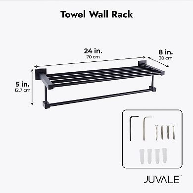 Matte Black Bathroom Towel Rack Shelf, Hanging Wall Mounted Decor (24 In)