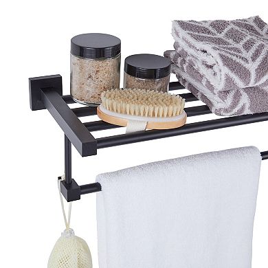 Matte Black Bathroom Towel Rack Shelf, Hanging Wall Mounted Decor (24 In)