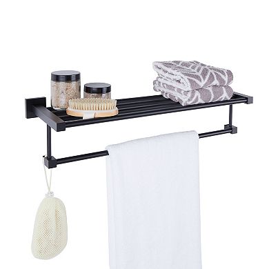 Matte Black Bathroom Towel Rack Shelf, Hanging Wall Mounted Decor (24 In)