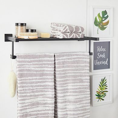 Matte Black Bathroom Towel Rack Shelf, Hanging Wall Mounted Decor (24 In)