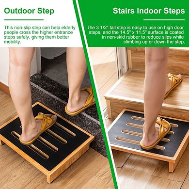 Wooden Portable One Step Stool With Non-Slip Rubber Stepping Surface, 440 Lbs Capacity