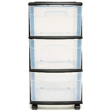 Homz Plastic 3 Drawer Medium Home Storage Container, Clear Drawers & Black Frame