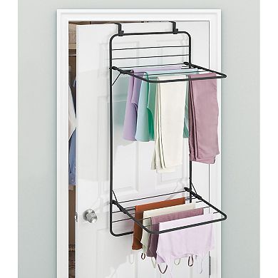 mDesign Steel Collapsible Over the Door Laundry Drying Rack - White/Gray