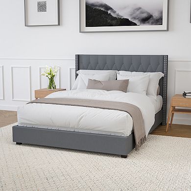 Merrick Lane Chenoa Upholstered Platform Bed with Button Tufted Headboard