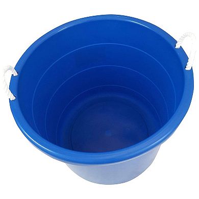 Homz 18 Gal Plastic Open Storage Round Utility Tub with Handles, Blue (2 Pack)