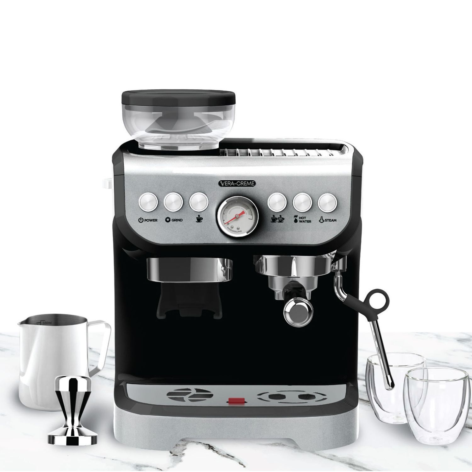 Zulay Kitchen Magia Ampro Automatic Espresso Machine with Grinder and Milk Frother - Black