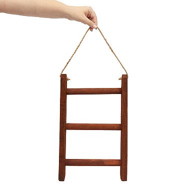 3-Tier Hanging Ladder Towel Racks for Bathroom with Rope, Farmhouse Wooden Wall (Mount) Towel Holder, Dark Brown (10 x 23 In)