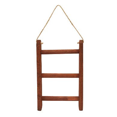 3-Tier Hanging Ladder Towel Racks for Bathroom with Rope, Farmhouse Wooden Wall (Mount) Towel Holder, Dark Brown (10 x 23 In)