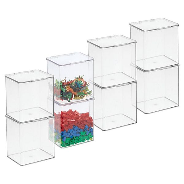 mDesign Plastic Stackable Toy Storage Bin Box with Hinge Lid, 8 Pack