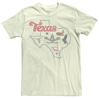 Men's Trendy Texas State Map Icons & Landmarks Tee