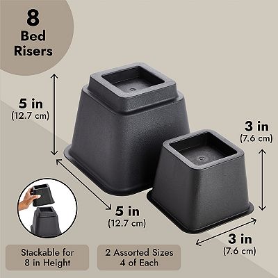 Heavy Duty 6-Pack Bed Frame Risers – 5 Inch Lift, Fits ½ Inch & 3/8 Inch Slots, Steel Stem Replacement Feet For Extra Storage & Sturdiness