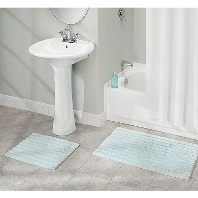 mDesign Cotton Spa Mat Rug for Bathroom, Varied Sizes, Set of 3 - Water Blue