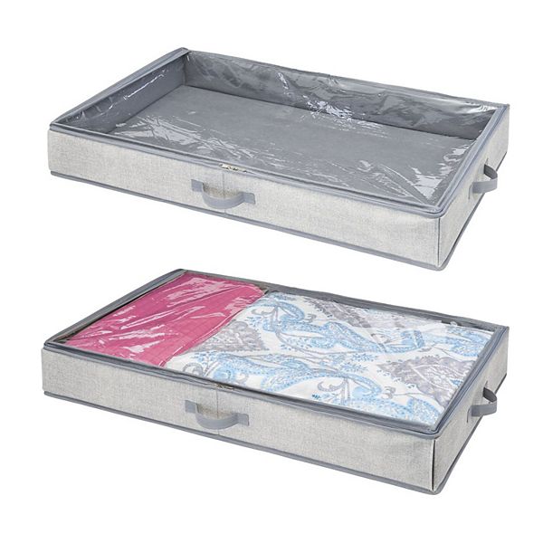 mDesign Fabric Under Bed Storage Organizer Bag, Zippered Lid, 2 Pack
