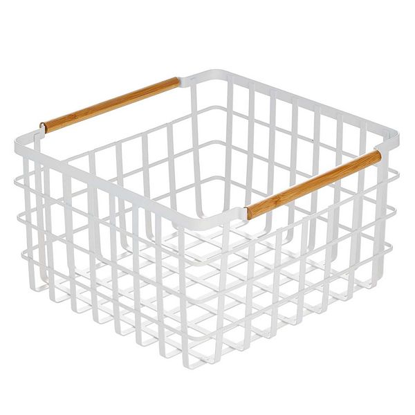 mDesign Metal Steel Wire Square Closet Storage Basket w/ Handles