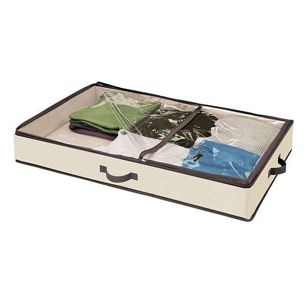 mDesign Fabric Under Bed Storage Organizer Bag, Zippered Lid