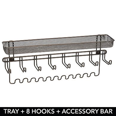 mDesign Wall Mount Closet Jewelry Accessory Holder, 19 Hooks & Basket
