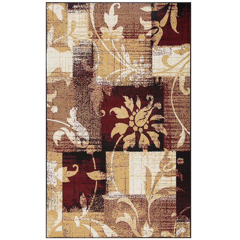SUPERIOR Pastiche Contemporary Floral Patchwork Indoor Area Rug, Red, 7X9 Ft