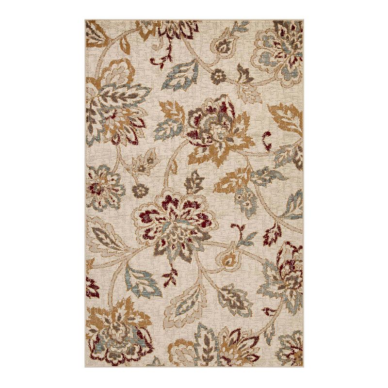 Superior Jacobean Floral and Vines Indoor Area Rug  Stone  8  x 10