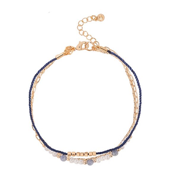 LC Lauren Conrad Gold Tone Quartz Multi-Strand Beaded Anklet - Gold Tone