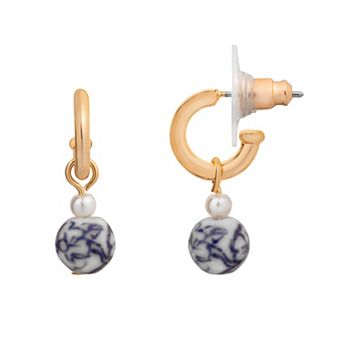 LC Lauren Conrad Ceramic Floral Bead Huggie Drop Earrings
