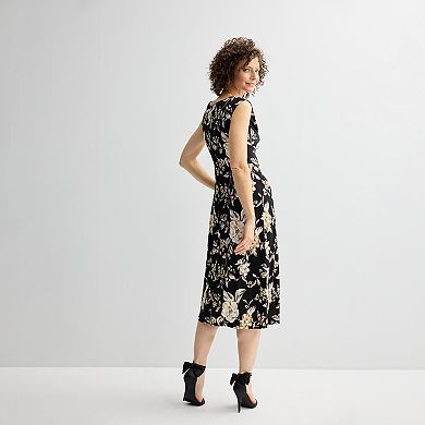 Women's Connected Apparel Draped Floral Midi Dress